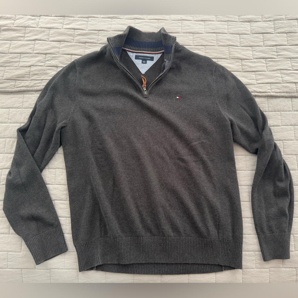 Tommy Hilfiger Men's Charcoal Quarter Zip-Up Sweater